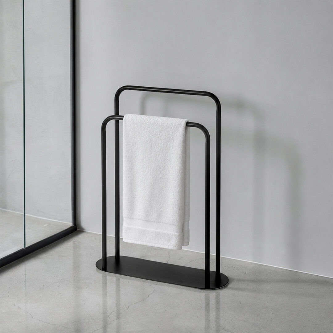 Showerdrape Aspen 58 cm L 2 - Bar Freestanding Towel Stand Black 76cm H X 58cm L X 18cm D