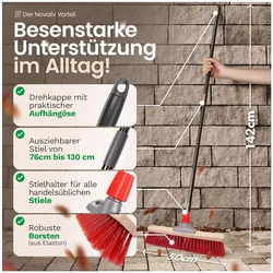 4X Straßenbesen 50 cm I mit Stiel I Elaston rot I Teleskopstiel I Besen für draußen I Industriebesen Gartenbesen Schneebesen Allzweckbesen