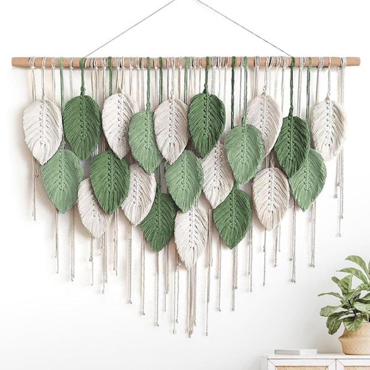 Grote Boho Macramé Wandtapijt met Geweven Bladeren en Kwastjes voor Slaapkamer en Woonkamer Decoratie