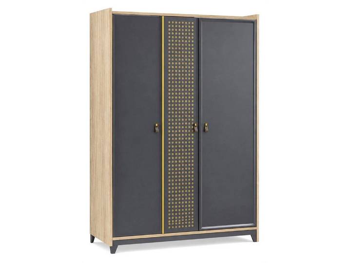 Xlmoebel Kleiderschrank Kleiderschrank Grau Beige Holz Golddekor Modern Schlafzimmer