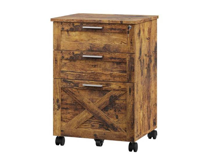 Armoire roulante 3 tiroirs 48x40x67 cm pour documents et accessoires verrouillable pour bureau Rétro Marron