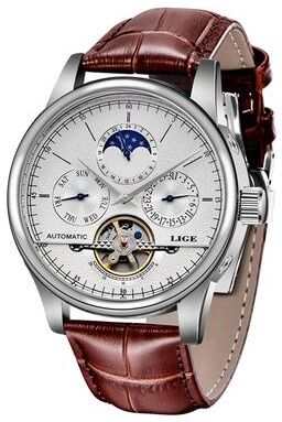 Friendly Fresh Finds Luxury Skeleton Tourbillon Automatic Mechanical Leather Watch For Men silver White