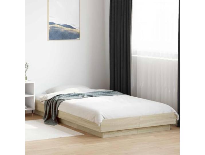 RJPLMFV Bettgestell, Bodenbett, Sonoma-Eiche, 80 x 210 cm, Holz Mit festem Lattenrost, modernes Design, pflegeleicht, ohne Matratze