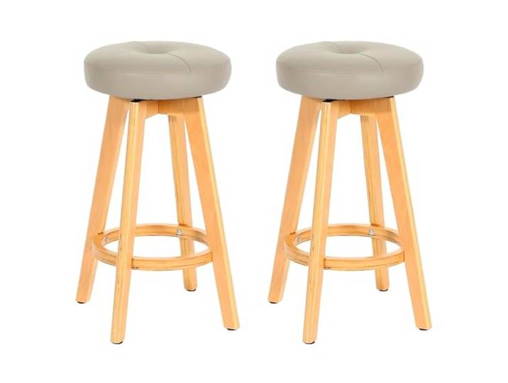 PROREGAL 2er-Set Barhocker drehbar und einfach Sitzhöhe 67cm Holz Kunstleder drehbar Taupe helle Beine Barstuhl Tresenhocker