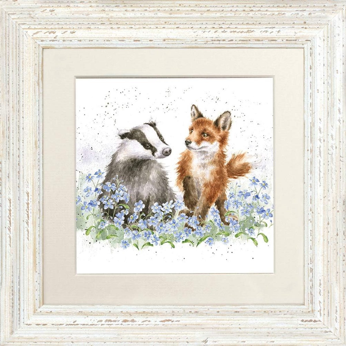 Wanddecoratie Ingelijste Afbeelding Vos en Das - 23 x 23 cm - Natuurthema Paper Poster