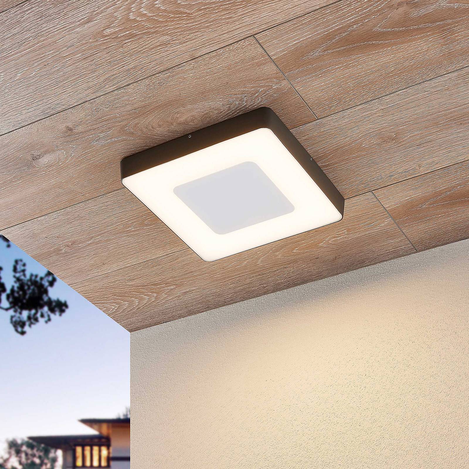 Lucande LED outdoor ceiling light Sora, angular, sensor, IP54 Sora, Black, Aluminium, Modern, Ceiling Light Outdoor