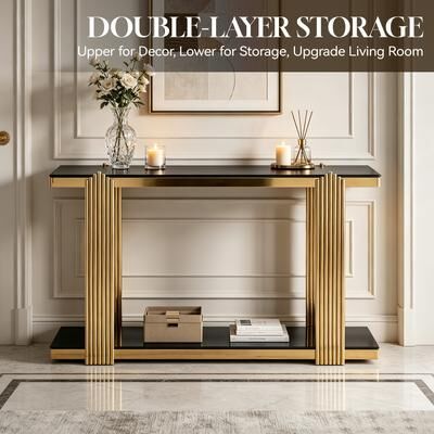 GREATPLANINC Mirrored Entryway Console Table with Tempered Glass Tabletop