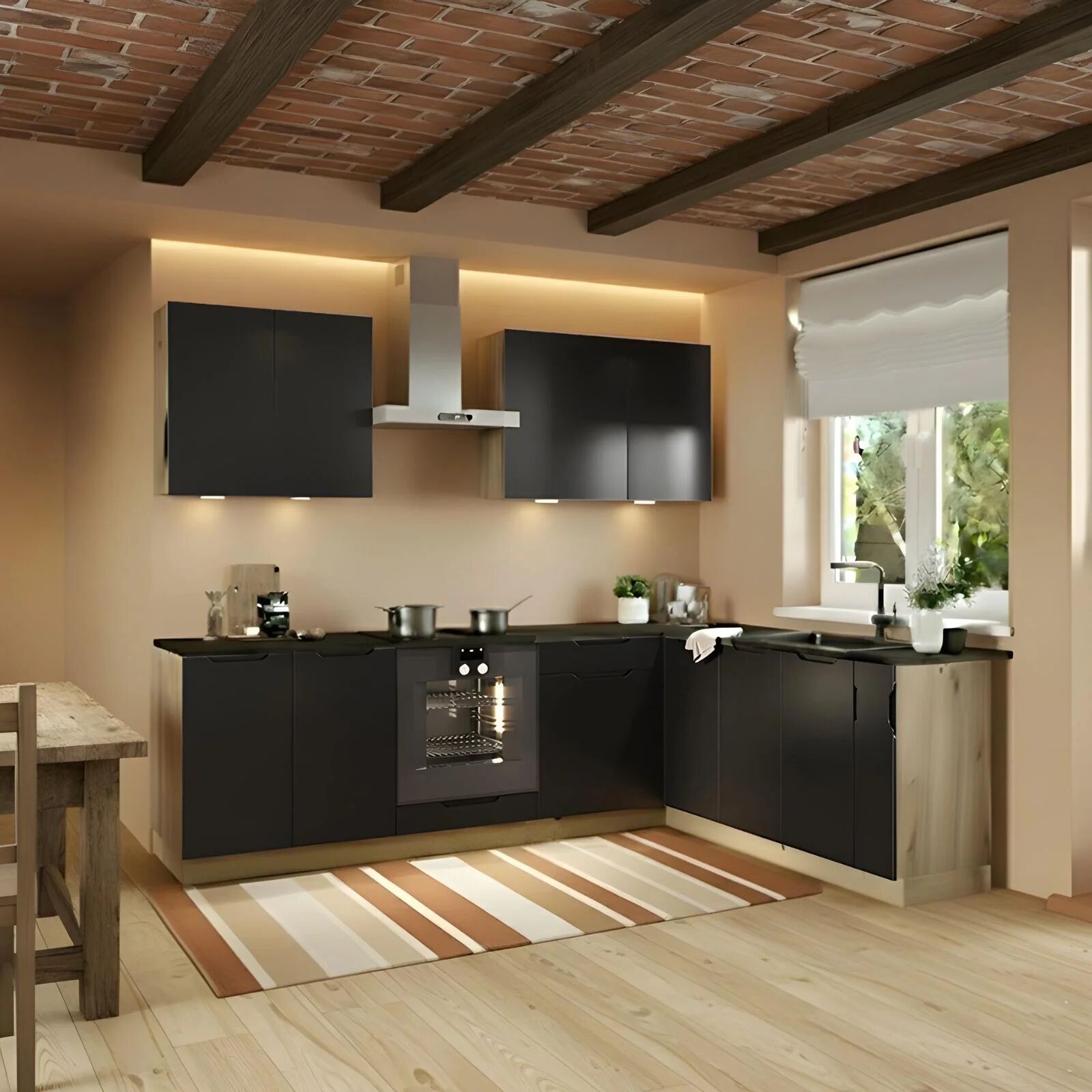 garneroarredamenti Cucina angolare 260x200cm completa componibile moderna nera Etrax