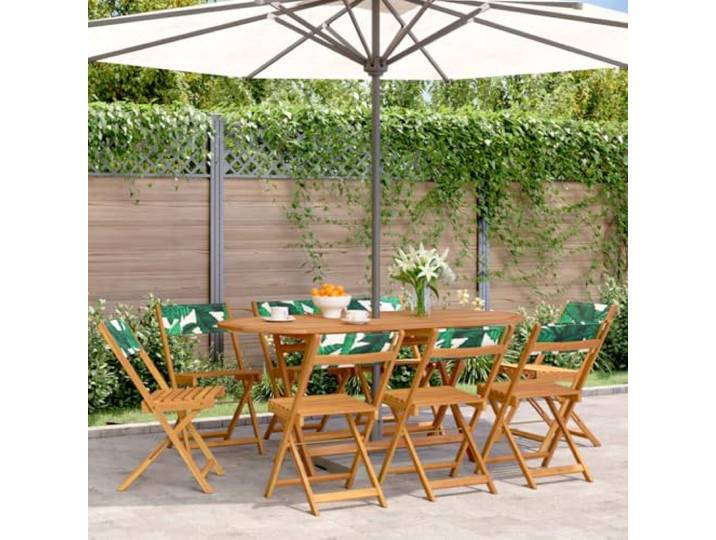 Klappstühle 8 Stück, Grüner Stoff Und Massivholz Akazie, Gartenstühle 8er Set, Akazienholz massiv, grüner Bezug, Armlehnen, bis 110 kg belastbar