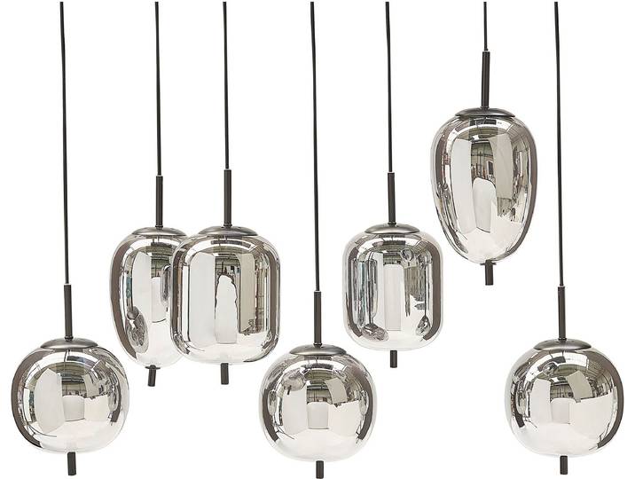 BELIANI Hängelampe Halbtransparent Rauchglas Silber Glasschirme Eisen 7 Leuchte Modernes Design Wohnaccessoires Wohnzimmer