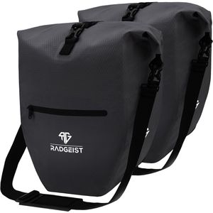 Radgeist Gepäckträgertasche RG-PB-BL-SET-05, schwarz, 56 Liter, Umhängetasche, Doppeltasche, wasserdicht, reflektierend