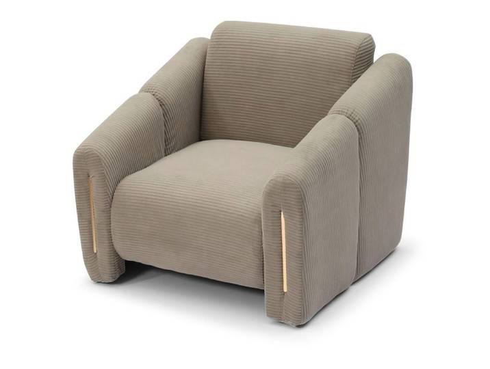 MENZZO Fauteuil design Maximilien Métal doré et Velours côtelé Taupe
