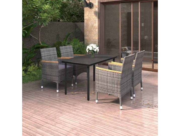 Salon de Jardin Résine Tressée Verre Coussins Ensemble Table Chaises 5 Pièces Extérieur
