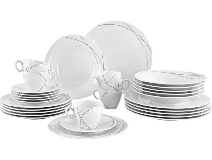 Seltmann Weiden Kombiservice Trio Highline, Weiß, Keramik, 30-teilig, Streifen, Essen & Trinken, Geschirr, Geschirr-Sets, Kombiservice