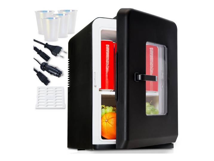 TOM Kühlbox 2in1 Mini Kühlschrank inklusive 4 Trinkbecher, 15 l, 12V, 230V, kühlen & erwärmen