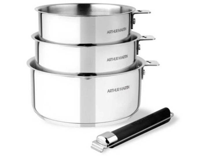 Arthur Martin - Batterie De Cuisine 3 Casseroles Poignee Amovible