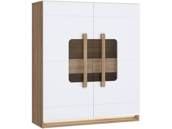 Highboard FORTE Attention , weiß (rivera eiche, weiß glanz), B:119,9cm H:139,6cm T:41,5cm, Holzwerkstoff, Sideboards, Highboard, Highboard, Beleuchtung, Soft Close,Glastüre, Stauraum