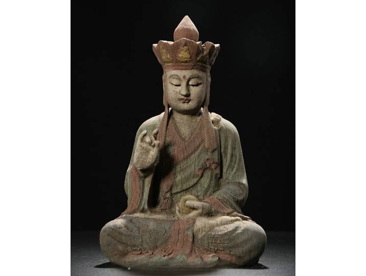 10 Tibet Bouddhisme Bois Sculpté Ksitigarbha Boddhisattva Pétiste Leader