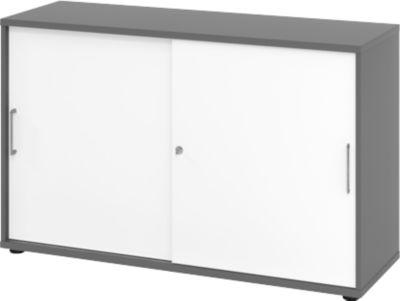 Schiebetürschrank Breno, abschließbar, Spanplatte, melaminharzbeschichtet, B 1200 x T 400 x H 748 mm, 2 Ordnerhöhen, graphit/weiß
