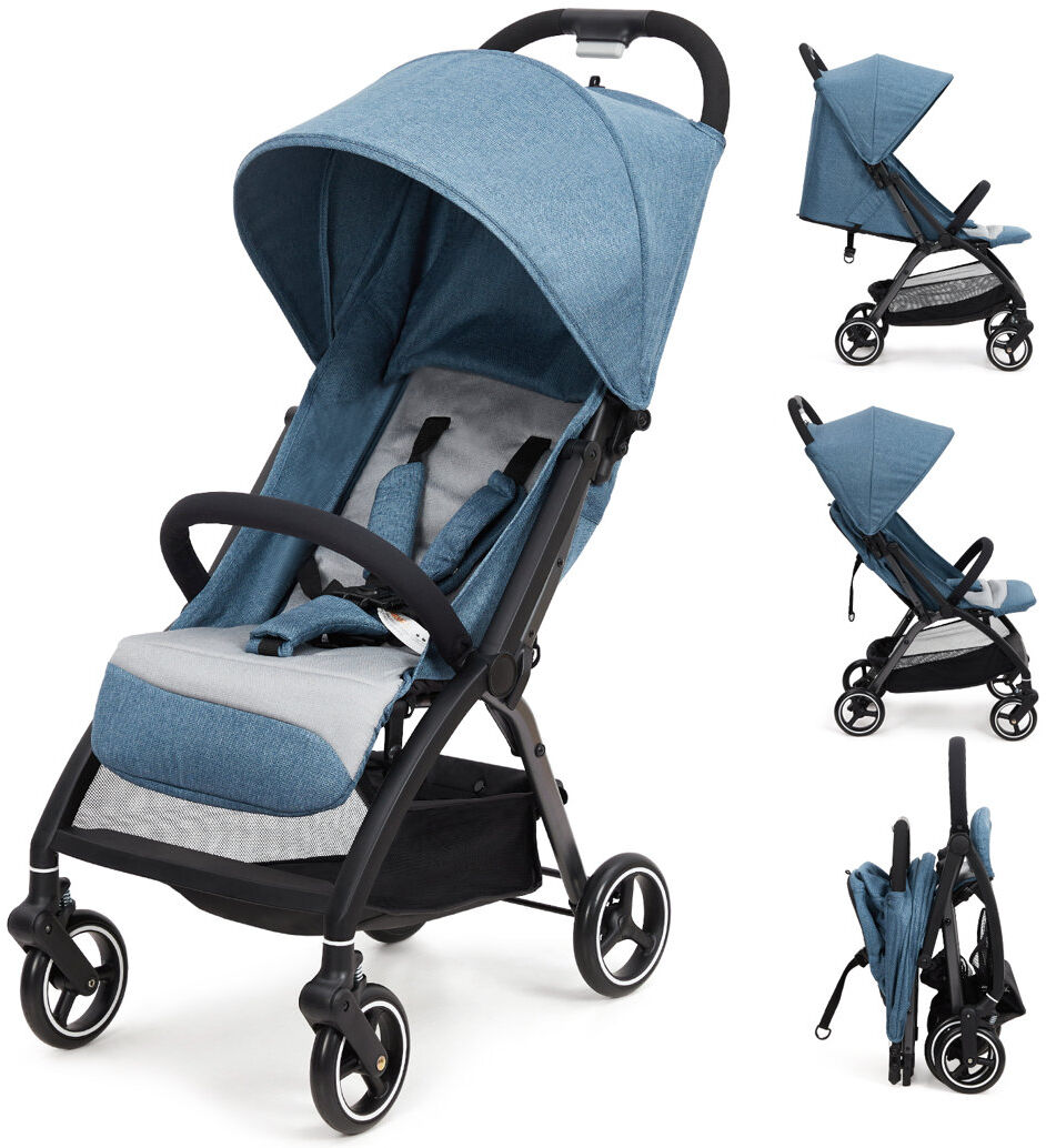 Happy Larry Lightweight Compact Baby Travel Stroller – For Newborns and Toddlers up to 22kg – One-Hand Fold, Reversible Seat, Adjustable Recline, EVA Shock-Absorb Blue 104cm H X 45cm W X 82cm D