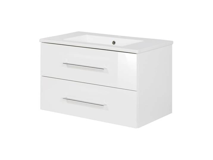 FACKELMANN B.PERFEKT Waschbecken mit Unterschrank 82 cm breit, Weiß, Waschbecken Keramik Weiß