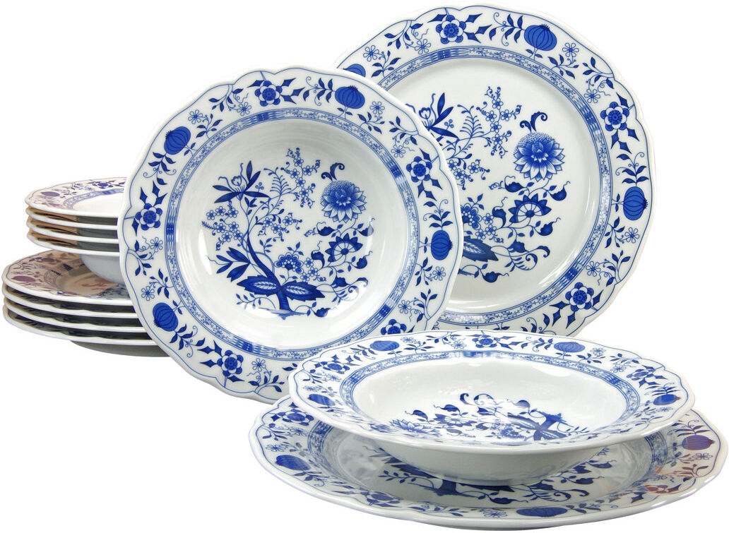 Creatable Flora Onion Pattern , 12 Piece Dinnerware Set for 6 White;Blue 12