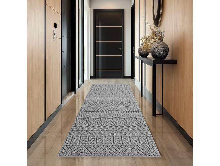 Teppich AYYILDIZ TEPPICHE HELIX 2202 , auch als Läufer und Rund erhältlich , grau (silber), B:80cm H:7mm L:250cm, Teppiche, Teppich, 3D-Effekt durch Cut-Loop-Webtechnik, Woll-Optik, Bouclé, Wohnzimmer
