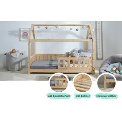 TiCAA Kinderbett Hausbett "Kay" 80x160 Kiefer natur