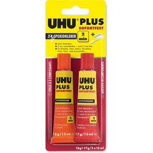 UHU 2-Komponenten-Kleber Plus Sofortfest, 35g, auf Epoxidharz Basis, transparent, wasserfest