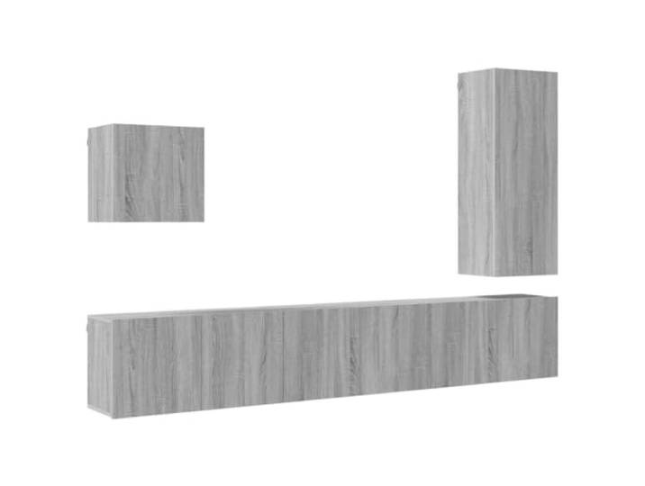 LMTYOENFG 5-TLG. TV Wandschrank Set Wohnwand Grau Sonoma Holzwerkstoff Moderne Hängeschränke für Wohnzimmer und Flur. Bietet strukturierten Stauraum bei platzsparender Wandmontage.