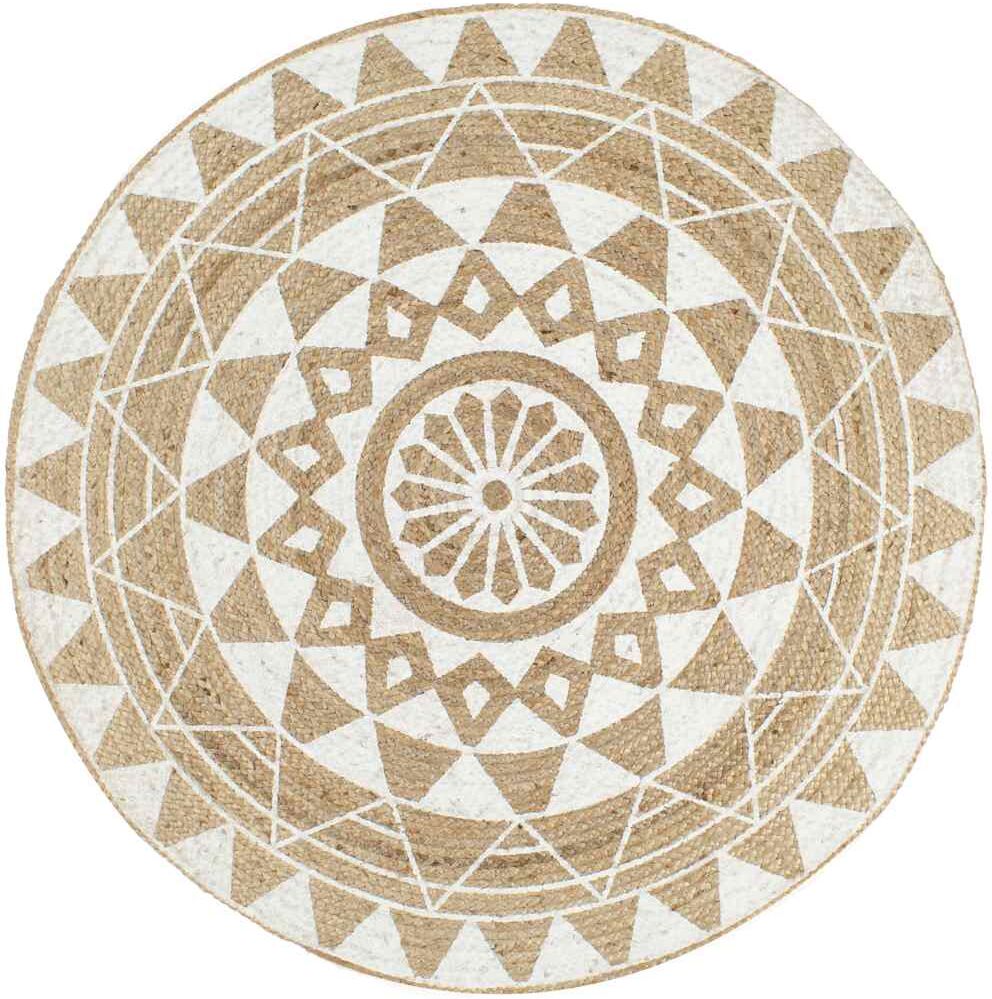 vidaXL Alfombra de yute tejida a mano con estampado blanco 120 cm Blanco