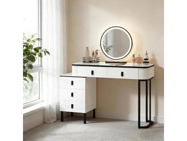Coiffeuse - FUNMOON - Funmoon - Miroir LED 45 cm USB - 3 températures - 5 tiroirs 100x40 cm