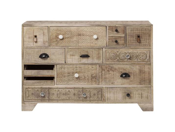 Commode 14 tiroirs ethnique en manguier massif sculpté