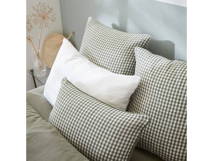 Taie D'Oreiller Gaze De Coton Imprimé Vichy 60x60 Kaki - Vichy