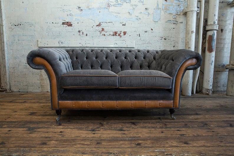 Luxus Chesterfield 2-zits bank met stoffen bekleding