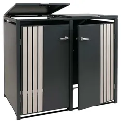 Proregal 2er-Mülltonnenverkleidung mit Deckel | HxBxT 122x132x84 cm | Anthrazit Holzoptik hell | Mülltonne 53kg