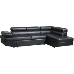 Happy Home Ecksofa mit Bettfunktion & Kopfteilverstellung Bettsofa schwarz