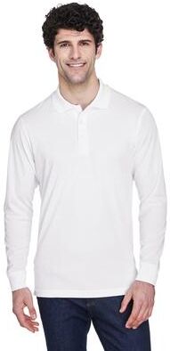 CORE365 88192 Men's Pinnacle Performance Long Sleeve Piqué Polo Shirt in White size Large   Polyester
