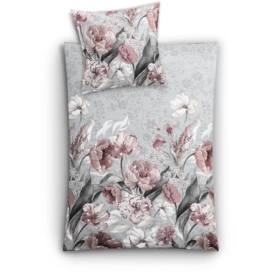 Bettwäsche KLEINE WOLKE "Hanako", silber (silbergrau), B/L: 155cm x 220cm, Mako-Satin, B/L: 80cm x 80cm, 2 Stk., Mako-Satin, Obermaterial: 100% Baumwolle, Bettwäsche, Bettwäsche, mit floralem Dessin
