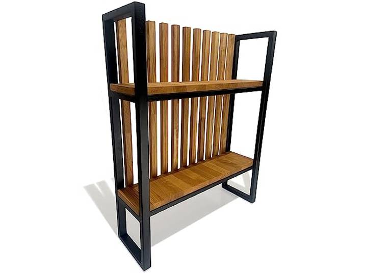FLEXISTYLE Konsolentisch schwarz Metall Holz Eiche Industrial LOFT Design (60x80x20 Zwei Regale Lamellas)