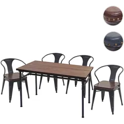 Einzelst�ck | Esszimmer-Set HWC-H10, 4x Esszimmerstuhl Esszimmertisch, Ulme Holz MVG Industrial Gastronomie ~ braun