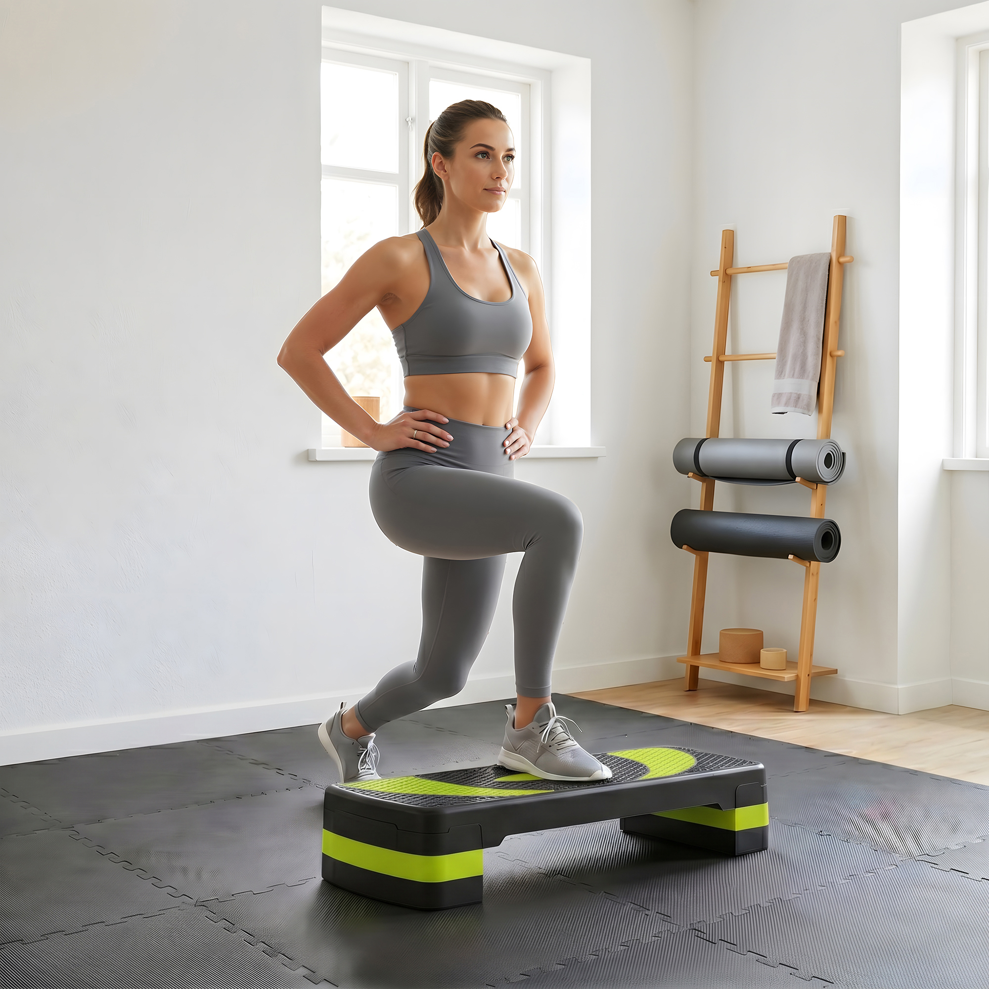 Homcom Step Fitness da Aerobica, Stepper Regolabile a 3 Altezze 10-15-20 cm per Allenamento a Casa e Palestra, Verde e Nero   Aosom Italy