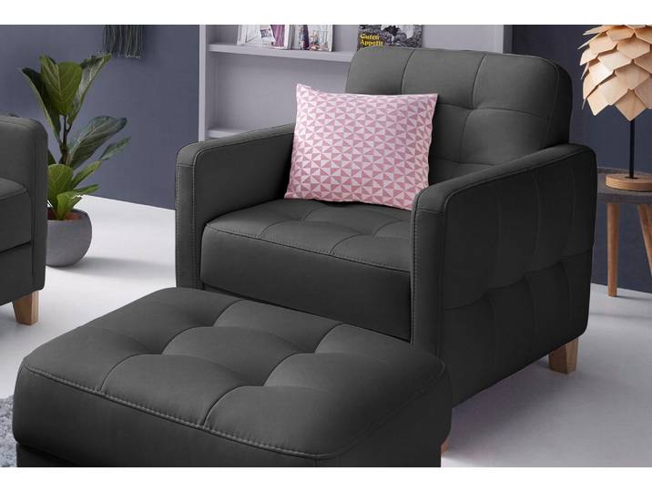 Sessel EXXPO - SOFA FASHION Elio, Loungesessel, aufwendige Detailverarbeitung, bequem und modern , schwarz, B:76cm H:84cm T:90cm, Luxus-Kunstleder;NaturLEDER (echtes Rindsleder) in Sitz und Rücken. Korpus in passendem Kunstleder SOFTLUX bezogen, Sessel, Sessel, hoher Sitzkomfort für entspannende Momente