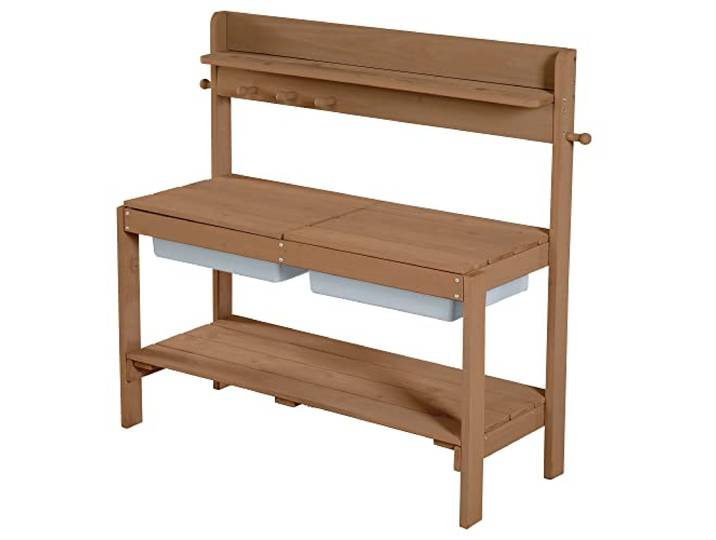 roba kinder outdoor tuin keuken 'Fun' Outdoor +, hout, modderkeuken met afneembare afdekking, 2 kunststof bakken en plank, werktafel en speelkeuken voor buiten, weerbestendig