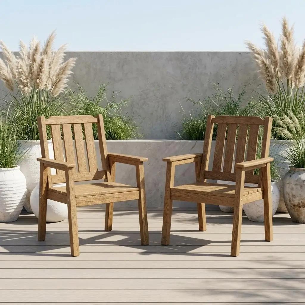 Outdoor Essstühle 2er Set - Gartenstühle - Schwerlast HDPE Kunststoff - Wetterfest und wasserdicht - Breite gepolsterte Sitzfläche und Rückenlehne - Braun