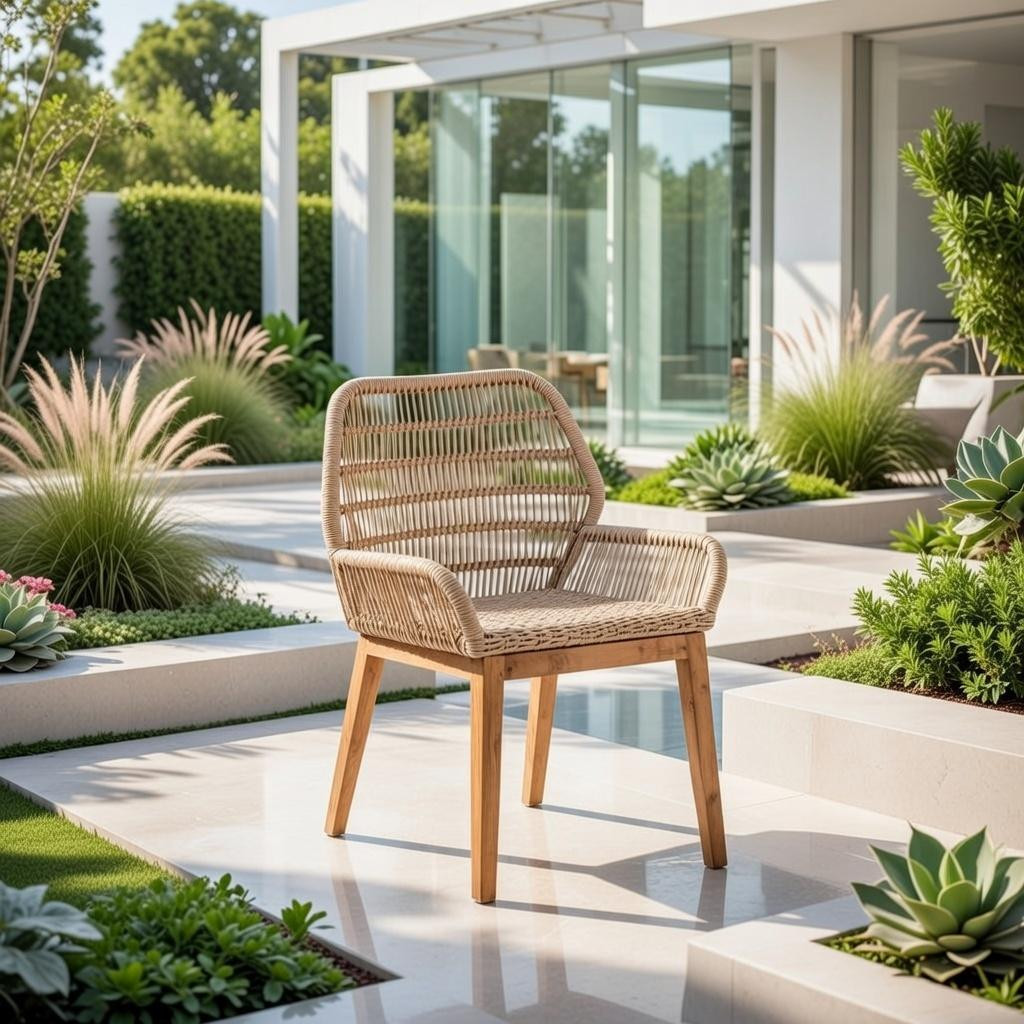 JVmoebel Stijlvolle beige houten stoel voor terras en woonkamer