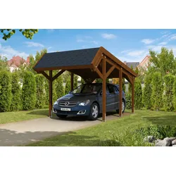 Skan Holz Harz Einzelcarport aus Nadelholz nussbaum mit schwarzen Schindeln Holzcarport