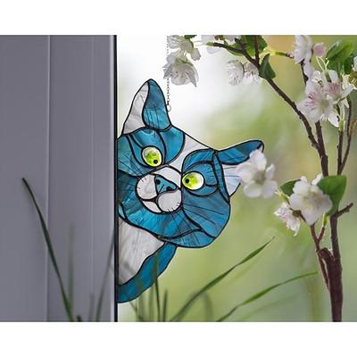 Katzen-Fensterbehang, handgefertigter Katzen-Sonnenfänger aus Buntglas, süßer Katzen-Fensterhänger aus Buntglas, spähender Sonnenfänger, Acryl-Katzen-Buntglas-Katzenfenster-Aufhänger für Katzenliebhaber
