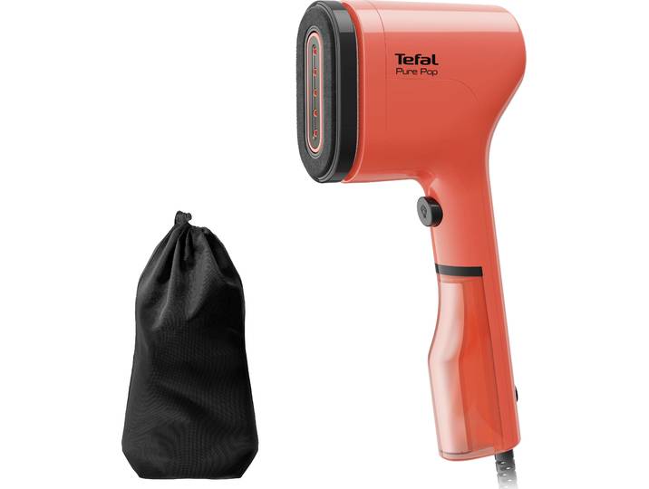 TEFAL Dampfbürste Pure Pop , rot (korallenrot, schwarz), B:5,7cm H:31,8cm T:14,1cm, Bügeleisen, entfernt bis zu 99,99% der Viren/Bakterien/Keime, Dampfbürste