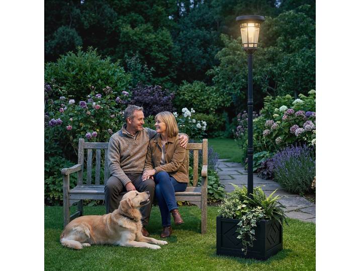 Outsunny Lanterne Solaire 195cm avec Jardinière IP44 Extérieur